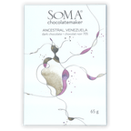Soma Ancestral Venezuela 70% dark chocolate bar in white wrapper with purple gold swirls