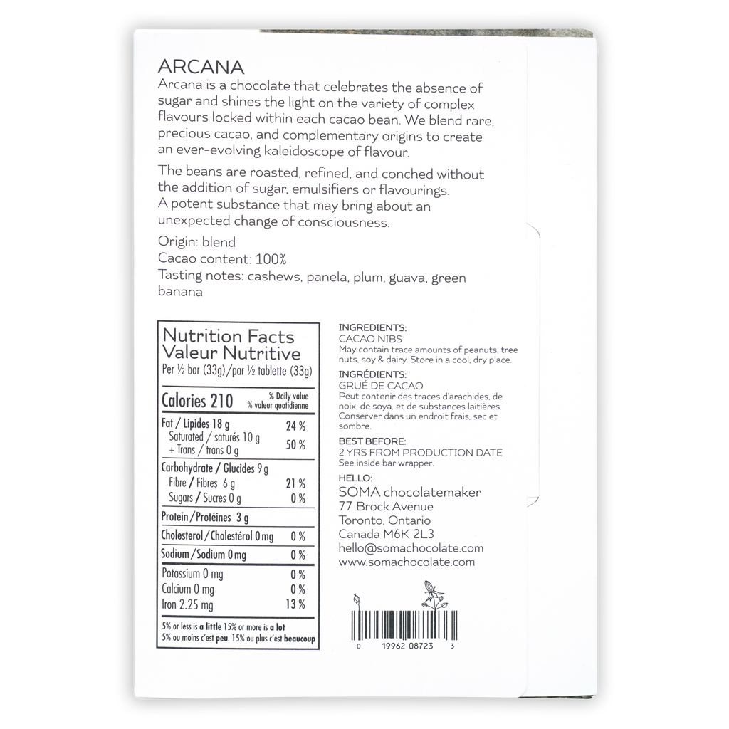 Soma Arcana Special Porcelana 100% cacao chocolate bar package