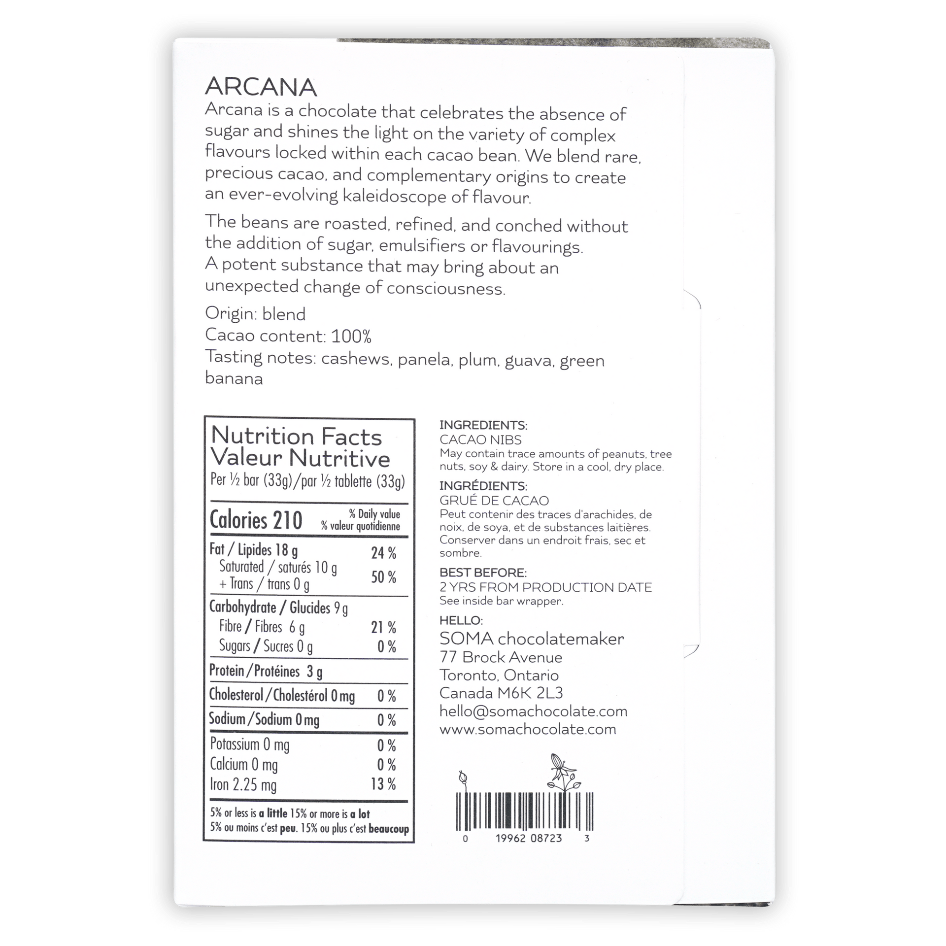 Soma Arcana Special Porcelana 100% cacao chocolate bar package