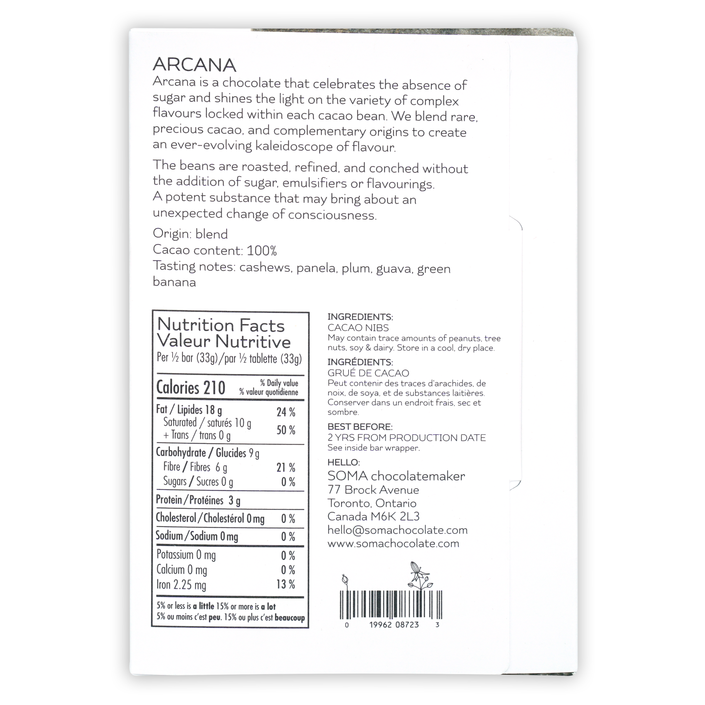 Soma Arcana Special Porcelana 100% cacao chocolate bar package