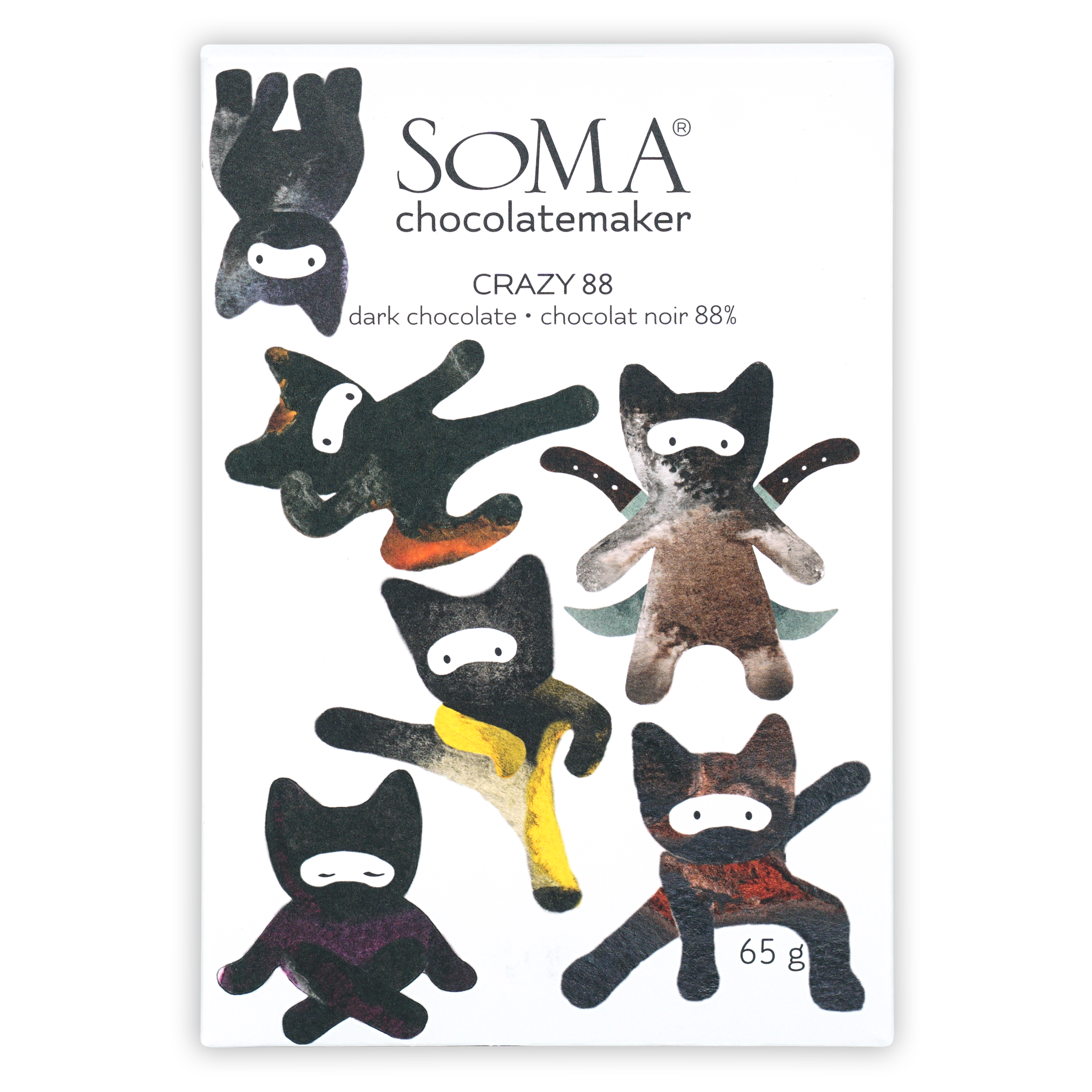 Soma Crazy 88% dark chocolate bar with ninja cat wrapper
