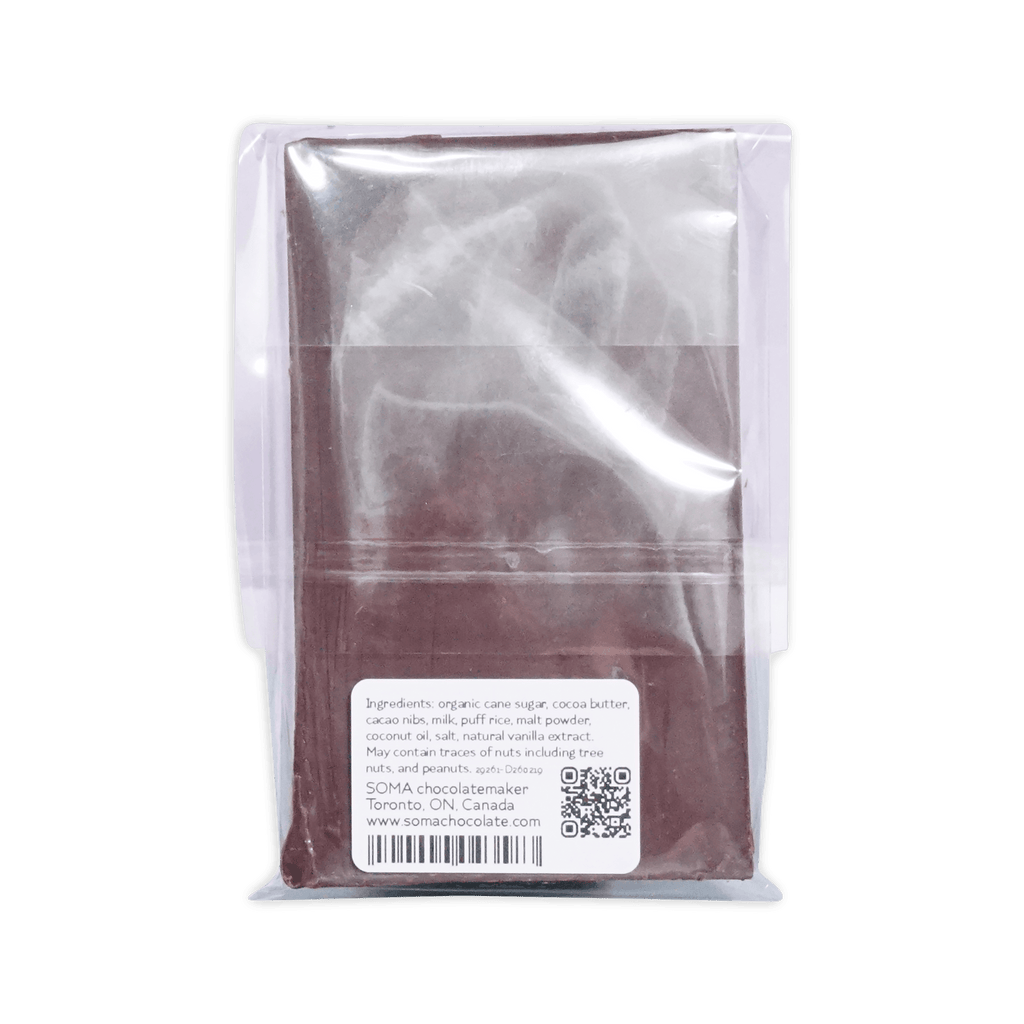 Back of Soma Softy Bar in clear wrap showing ingredients label and barcode