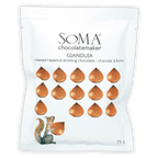 Soma Gianduja roasted hazelnut drinking chocolate white pouch with squirrel design