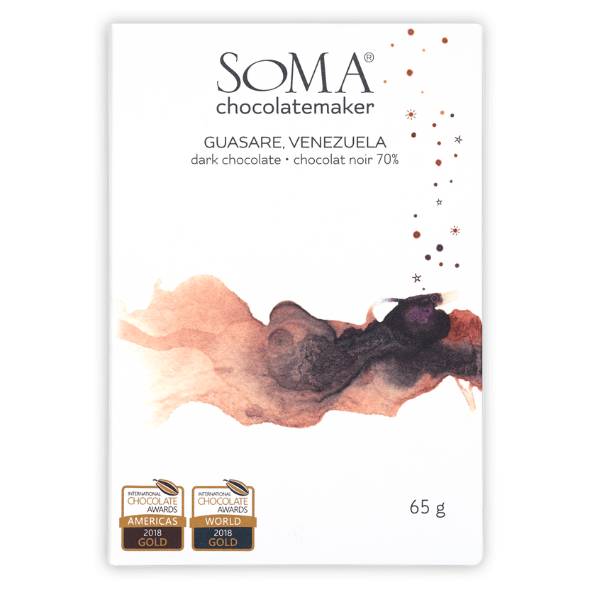 Soma Guasare Venezuela 70% dark chocolate bar in white wrapper