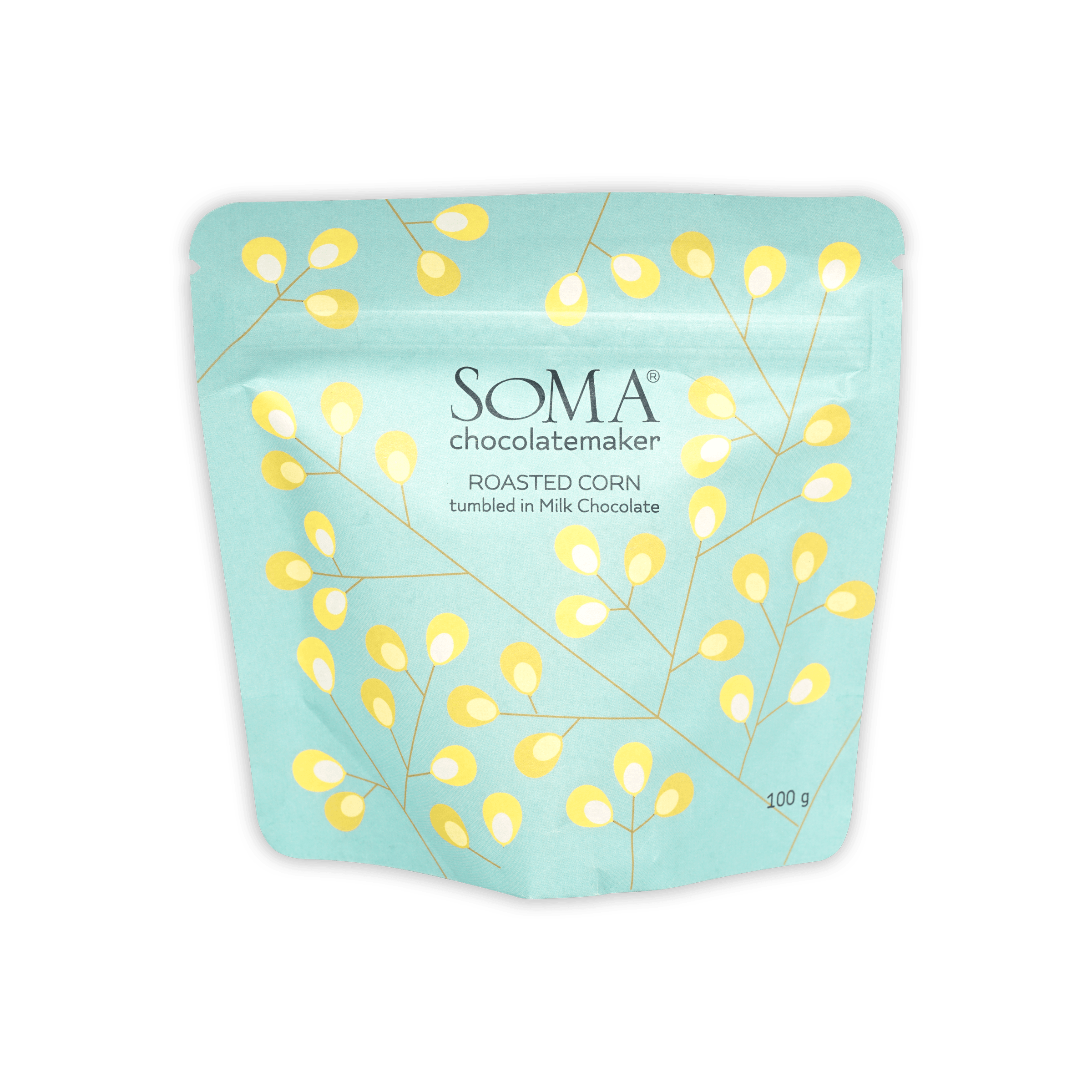 Soma Milk Chocolate Covered Roasted Corn 100g light blue pouch
