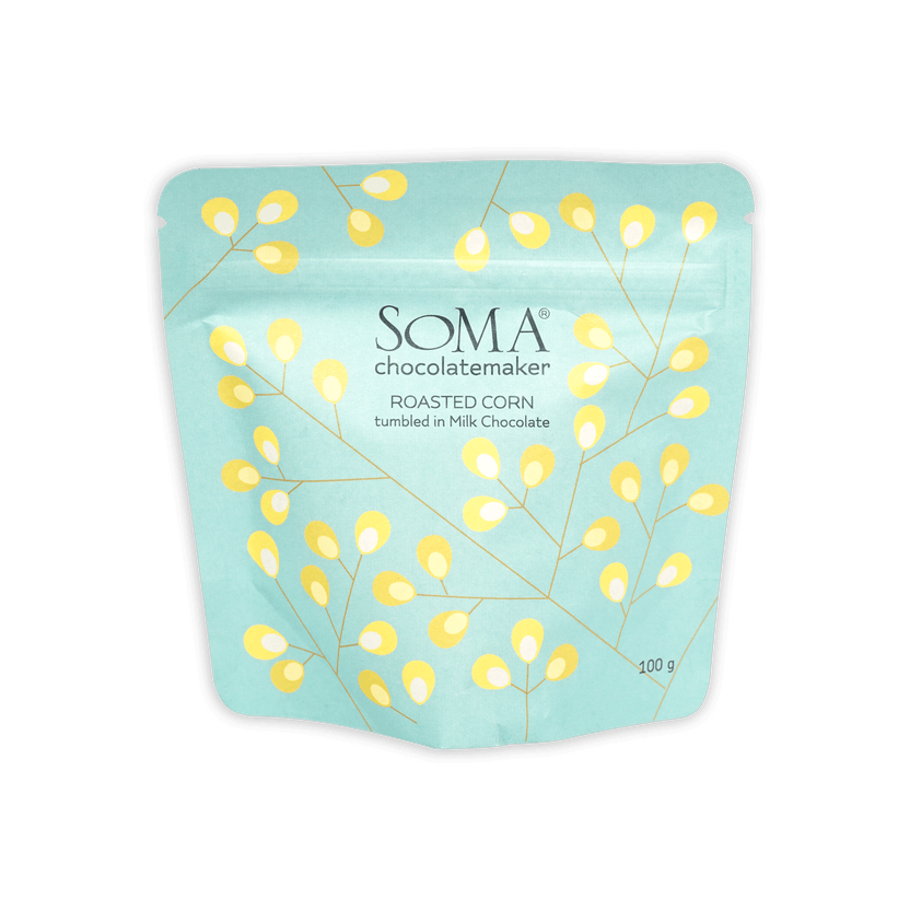 Soma Milk Chocolate Covered Roasted Corn 100g light blue pouch