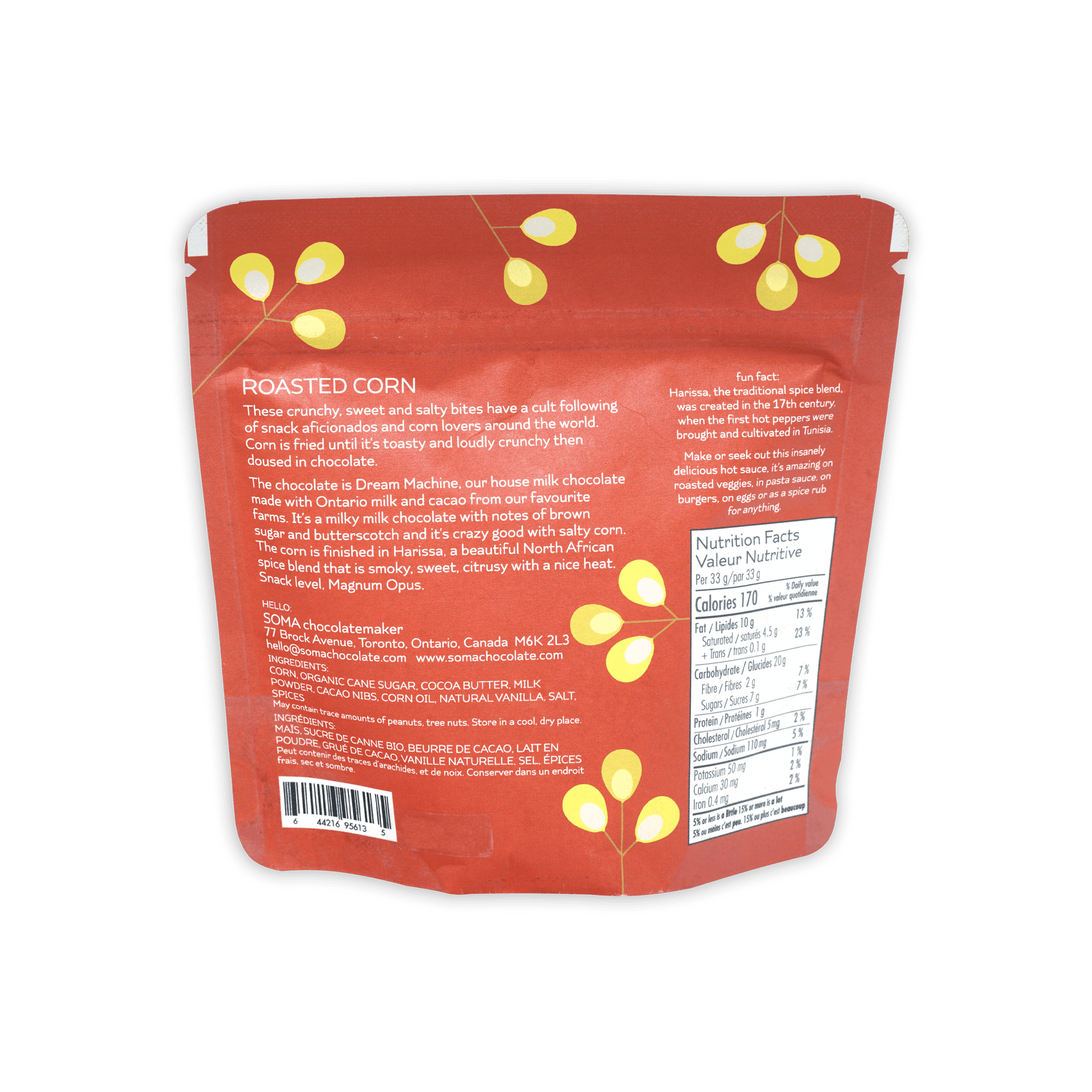 Soma milk chocolate covered roasted corn with spiced harissa resealable pouch