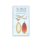 Soma Mini Cacao Fruit Pulp bar in white package with cocoa pods