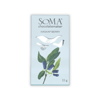 Soma Mini Haskap Berry light blue chocolate package with berry leaves illustration
