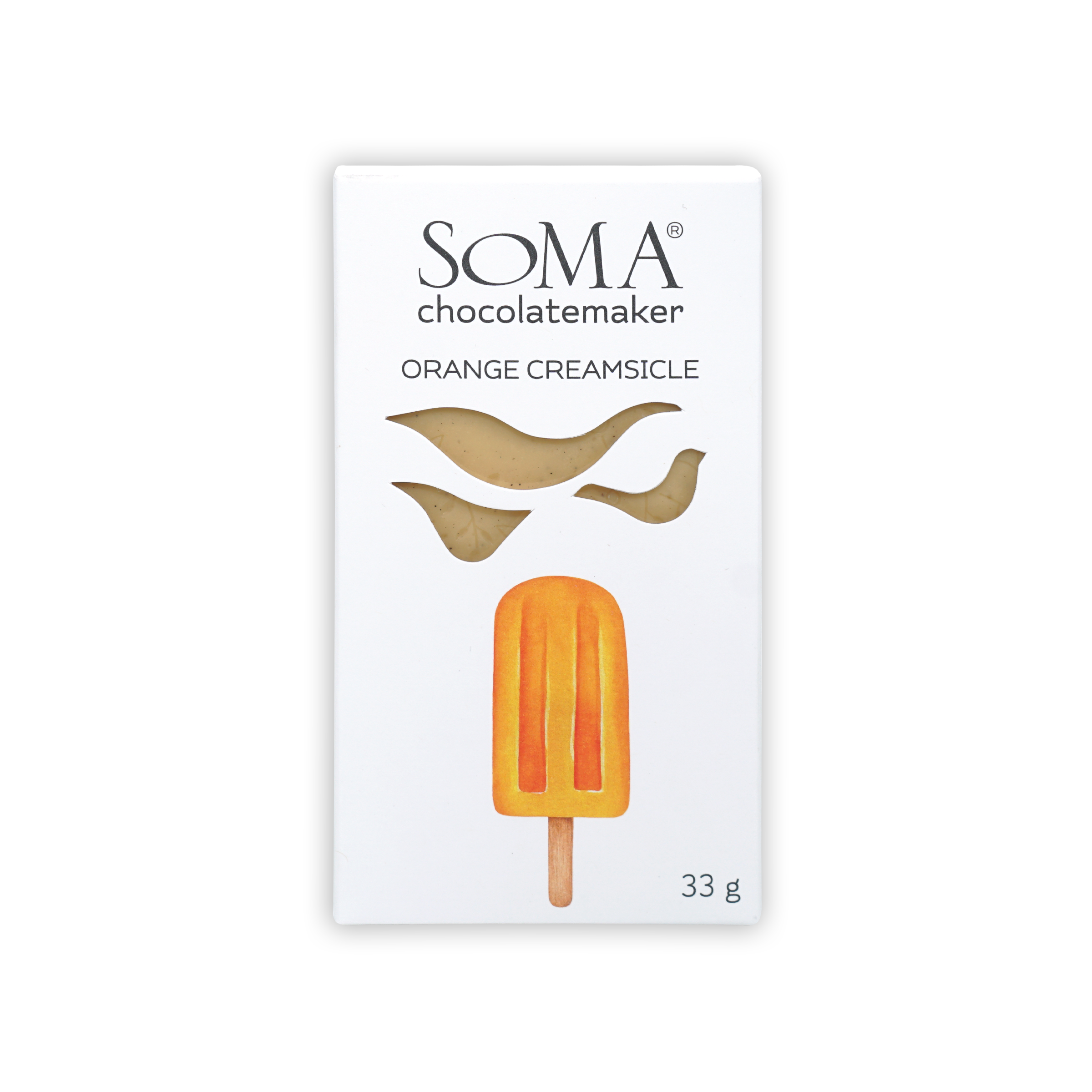 Soma Mini Orange Creamsicle Bar in white package with orange popsicle illustration