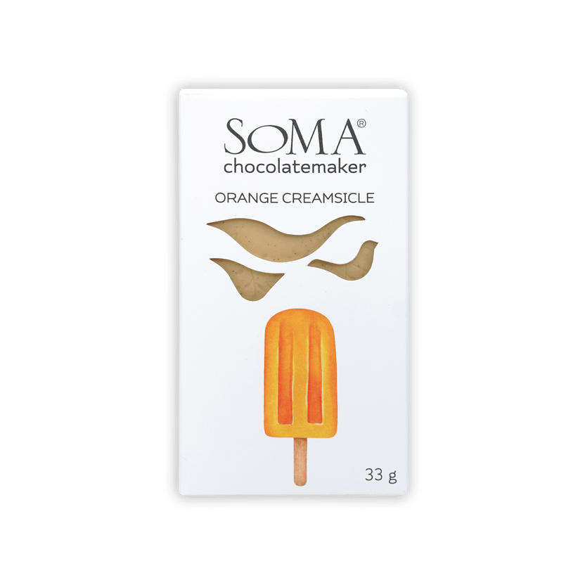 Soma Mini Orange Creamsicle Bar in white package with orange popsicle illustration