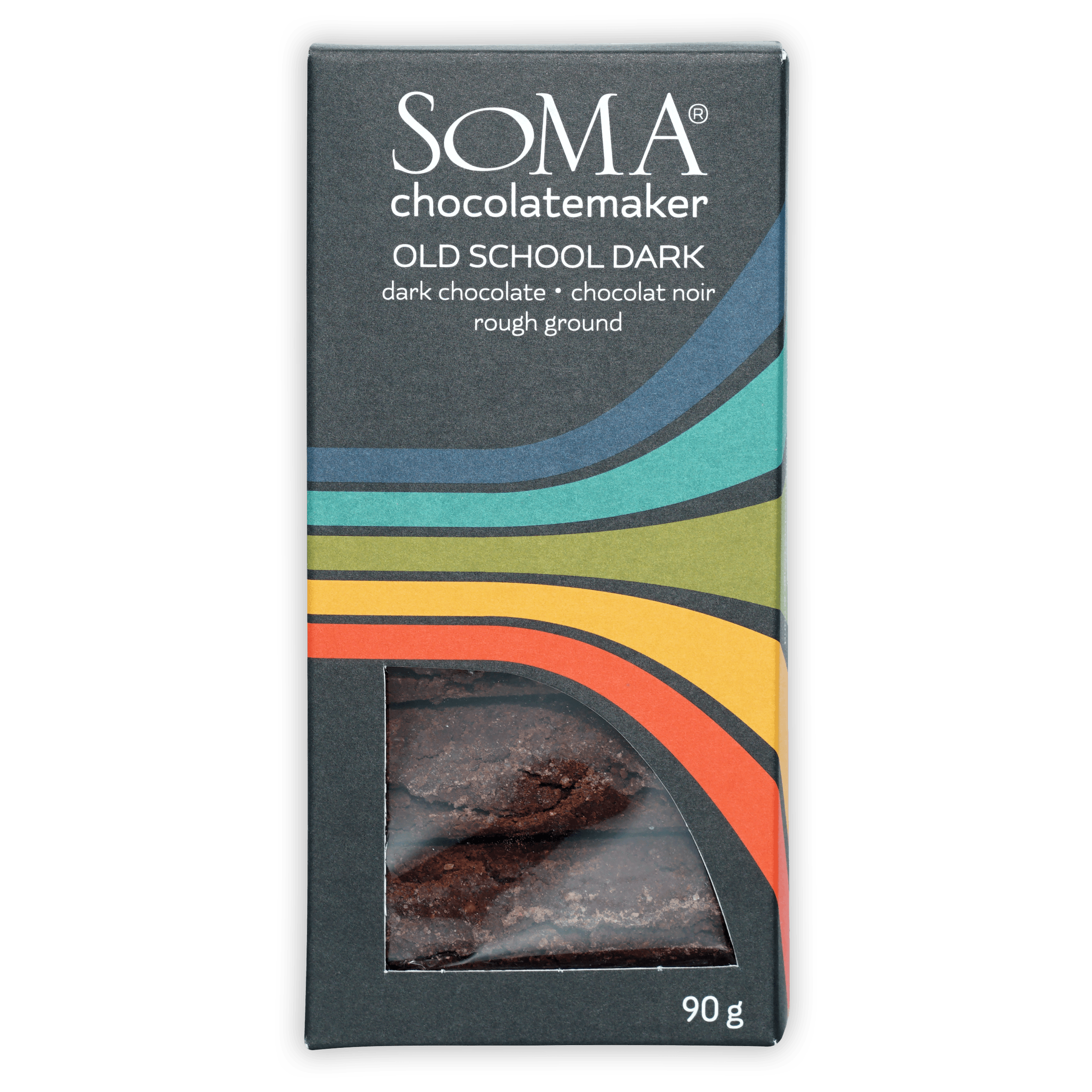Soma Old School Dark 66% chocolate bar, 90g, sleek black package