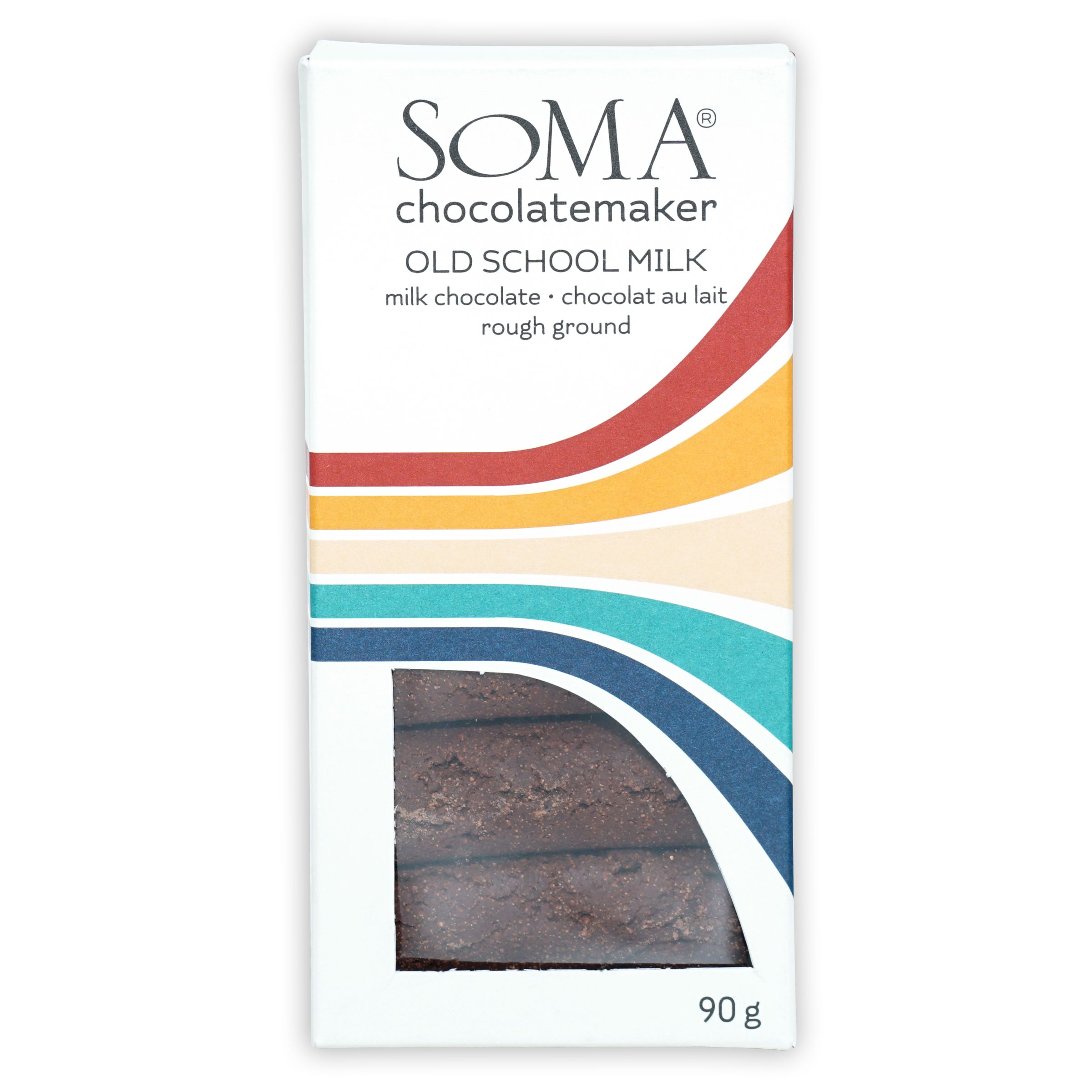 Soma Old School Milk Chuao 90g chocolate bar with striped packaging