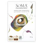 Soma chocolatemaker Porcelana, Venezuela dark chocolate 70% box, white with a colorful abstract shape, 65g