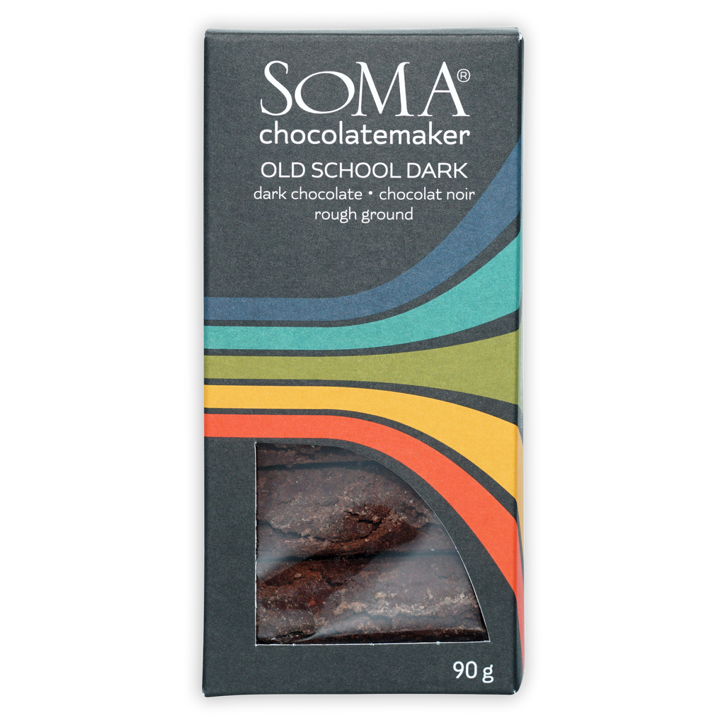 Soma Old School Dark 66% chocolate bar, 90g, sleek black package