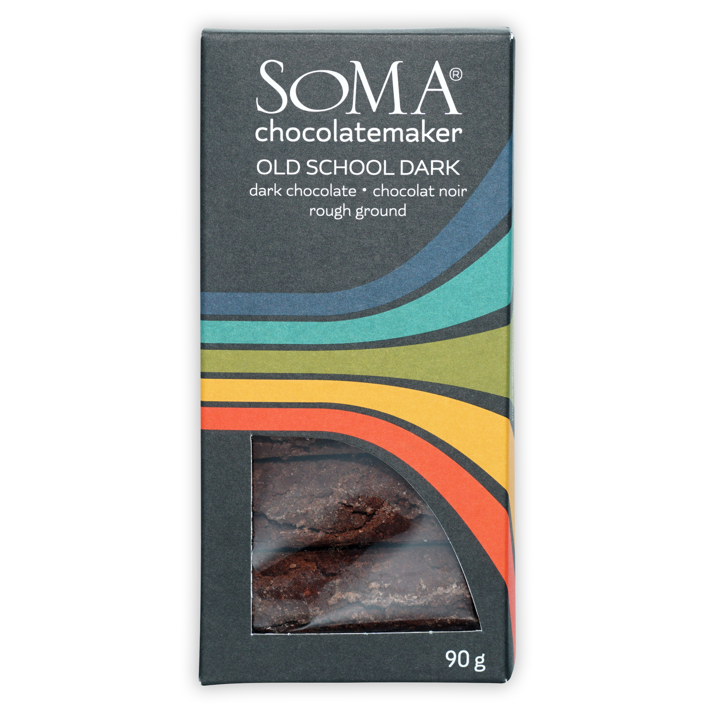 Soma Old School Dark 66% chocolate bar, 90g, sleek black package
