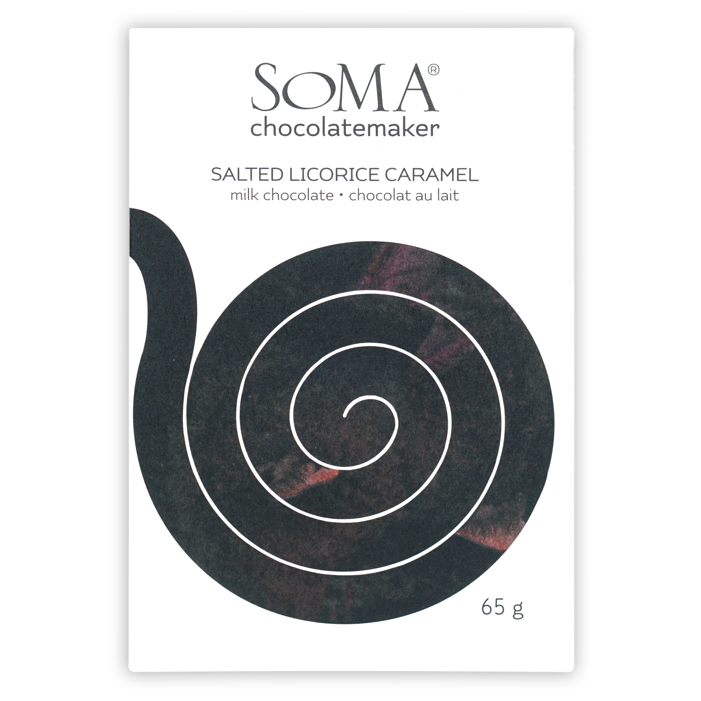 Soma salted licorice caramel milk chocolate bar, 65g