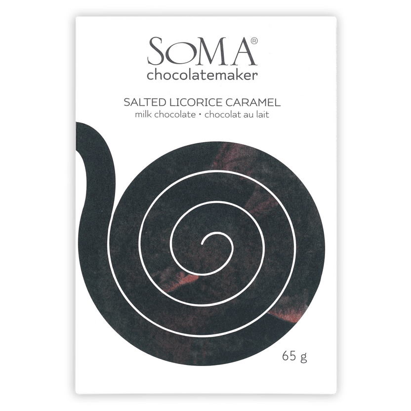 Soma salted licorice caramel milk chocolate bar, 65g