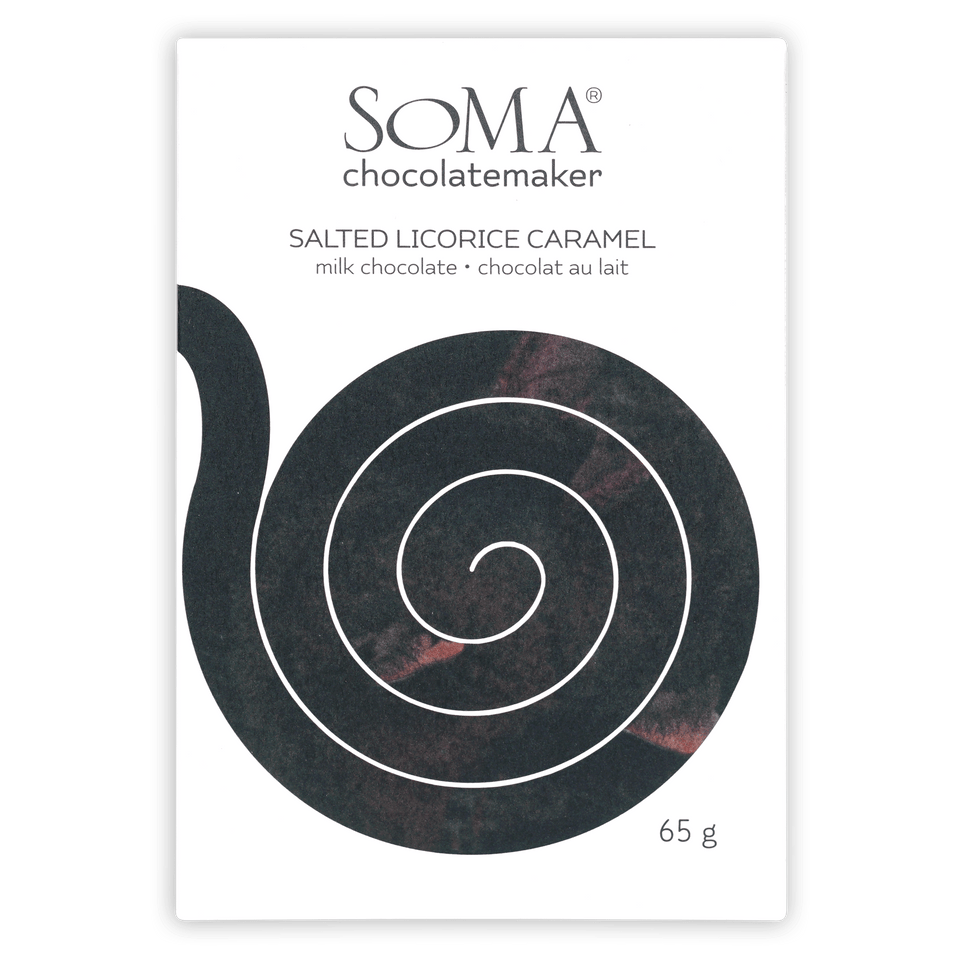 Soma salted licorice caramel milk chocolate bar, 65g