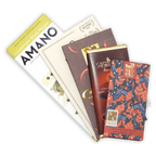 Theo Chocolate spicy bar bundle: red blue bird pattern with gold foil