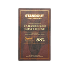 Standout Craft Chocolate Caramelized Goat Cheese 58% bar, dark brown box with gold text and border, 50g.