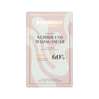 Standout Craft Chocolate dark milk box, Sambirano Madagascar 60%, pink and cream wavy design with gold foil, 50g