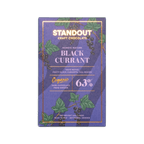 Standout Craft Chocolate bar, purple box with black currant illustration, marked Nordic Nature Black Currant 63%.