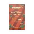A red and gold packaged standout craft chocolate bar with nordic nature cloudberry caramel organic milk chocolate from Sweden