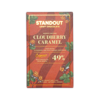 A red and gold packaged standout craft chocolate bar with nordic nature cloudberry caramel organic milk chocolate from Sweden