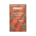 A red and gold packaged standout craft chocolate bar with nordic nature cloudberry caramel organic milk chocolate from Sweden