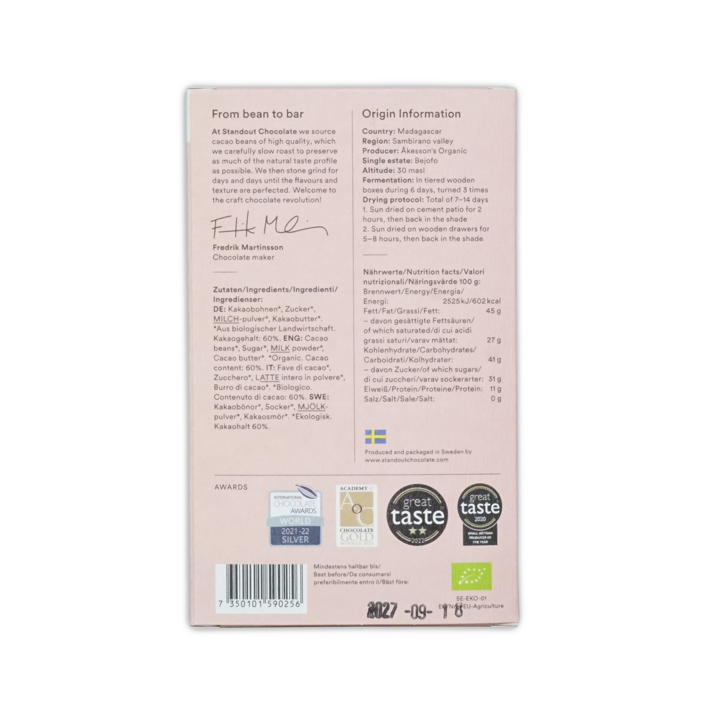 Standout Chocolate Madagascar Sambirano Dark Milk 60%