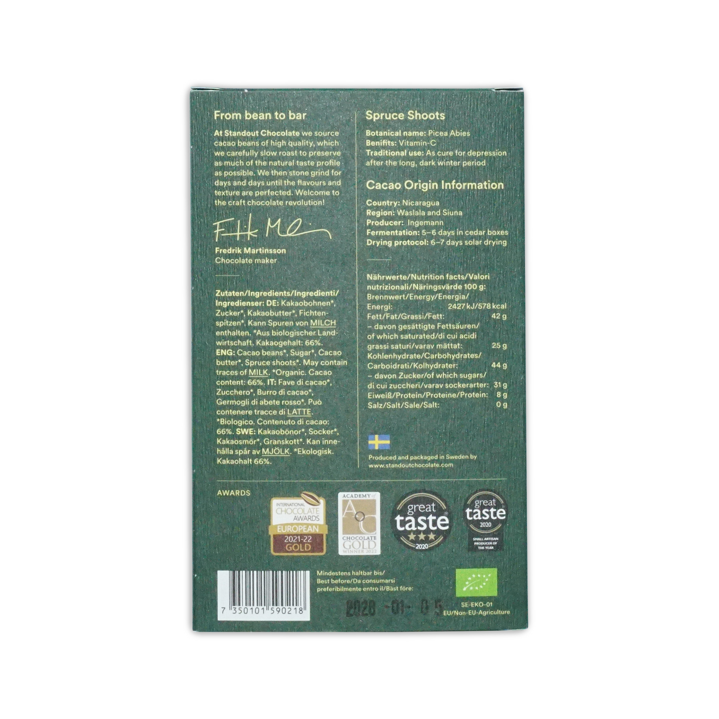 Standout Chocolate Nordic Nature Spruce Shoots 66%