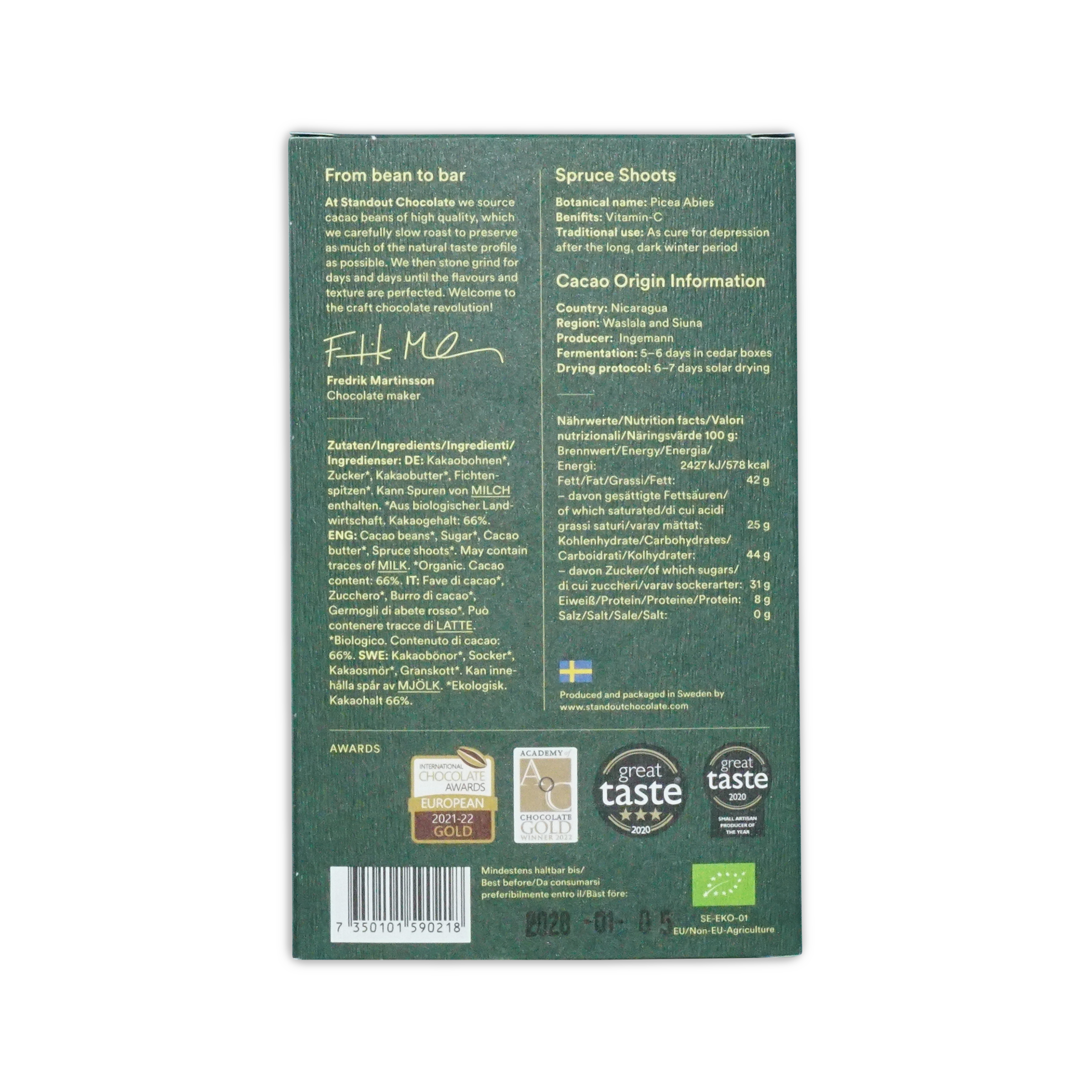 Standout Chocolate Nordic Nature Spruce Shoots 66%