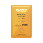 A golden yellow wrapper for standout craft chocolates 100 percent dark chocolate from ugandas semuliki forest with woody citrus cream notes