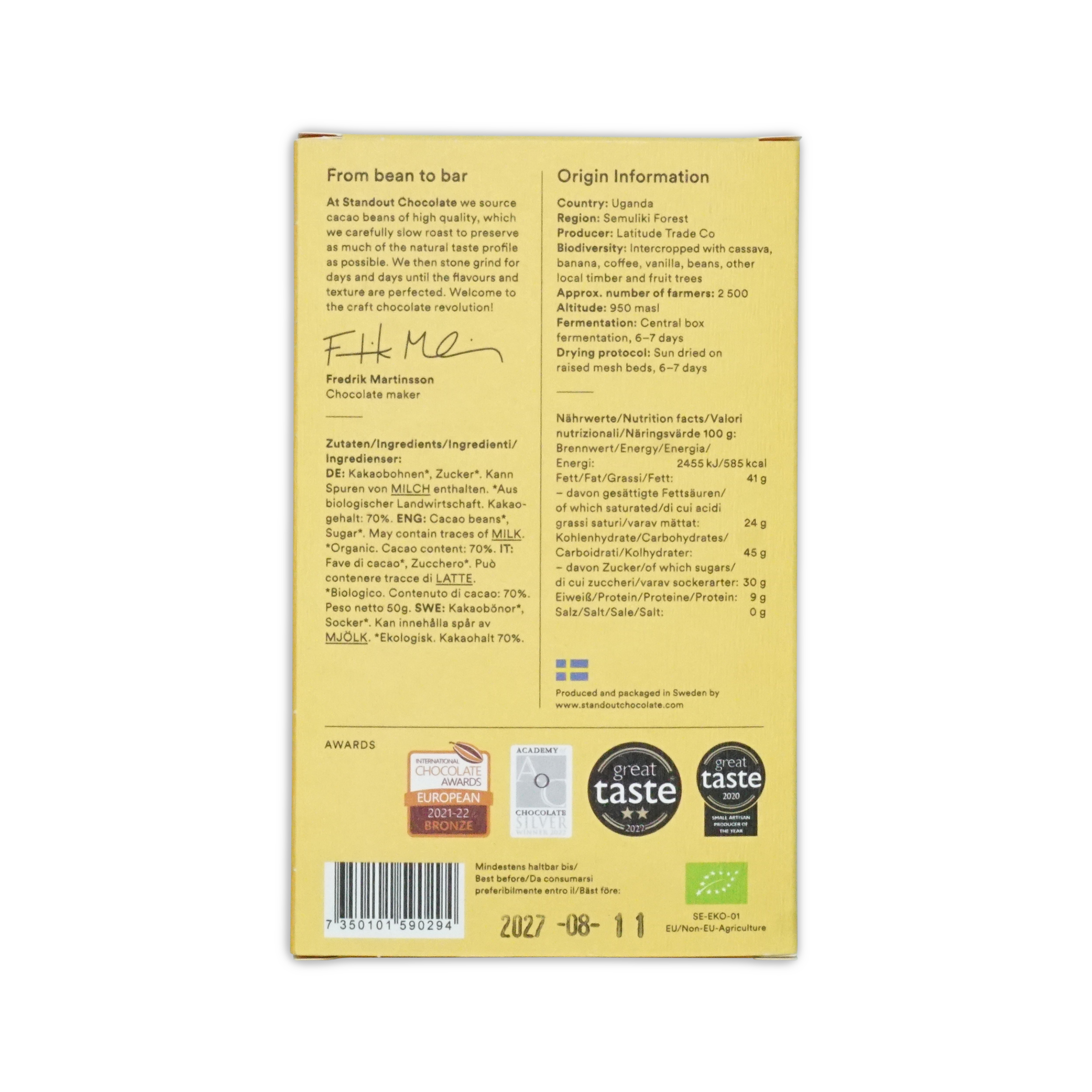 Standout Chocolate Uganda Semuliki Forest 70%