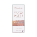 The conscious bar dark roasted hazelnuts 72 percent chocolate bar in white and brown minimalist packaging