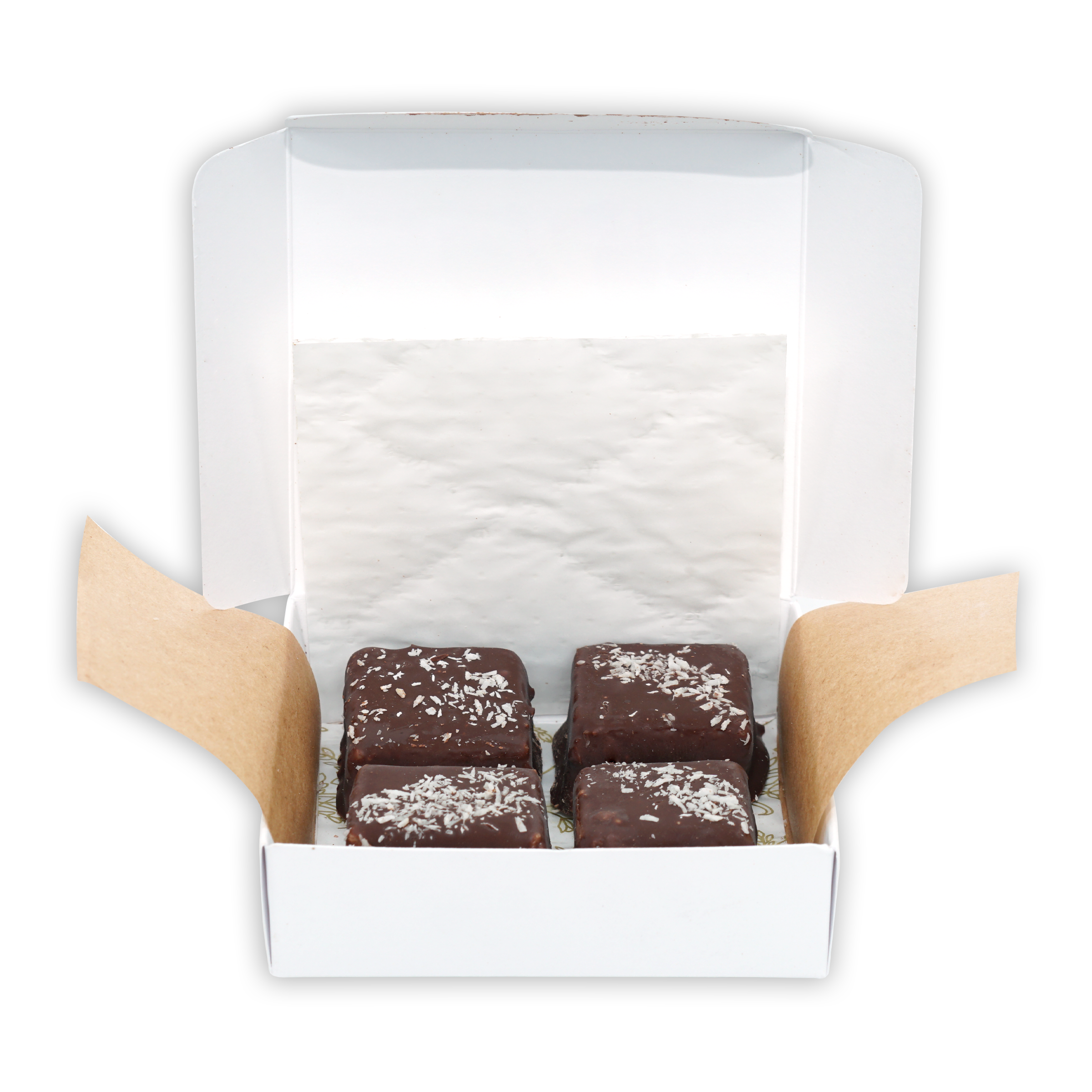 The Organic House Chocolate Coconut Bounty Squares 4 pcs in white box