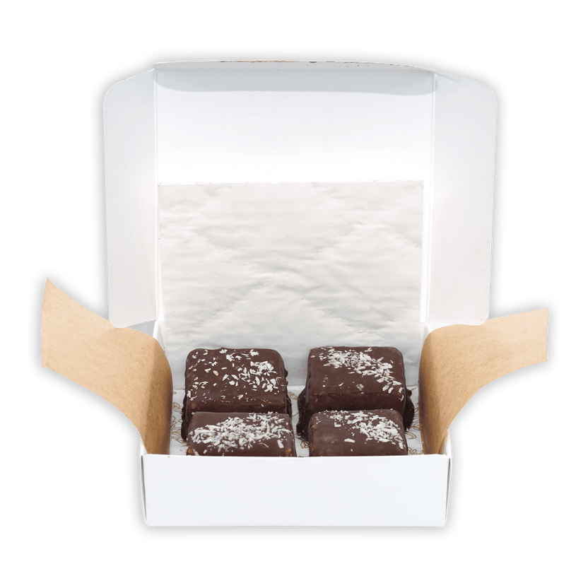 The Organic House Chocolate Coconut Bounty Squares 4 pcs in white box