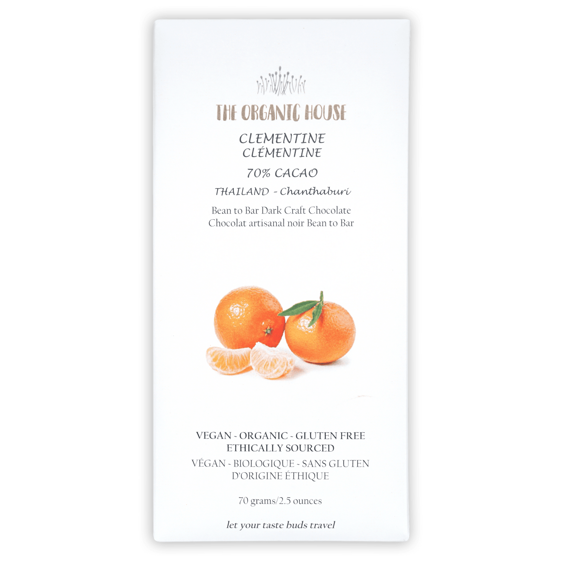 The Organic House 70% dark chocolate bar with clementine rinds