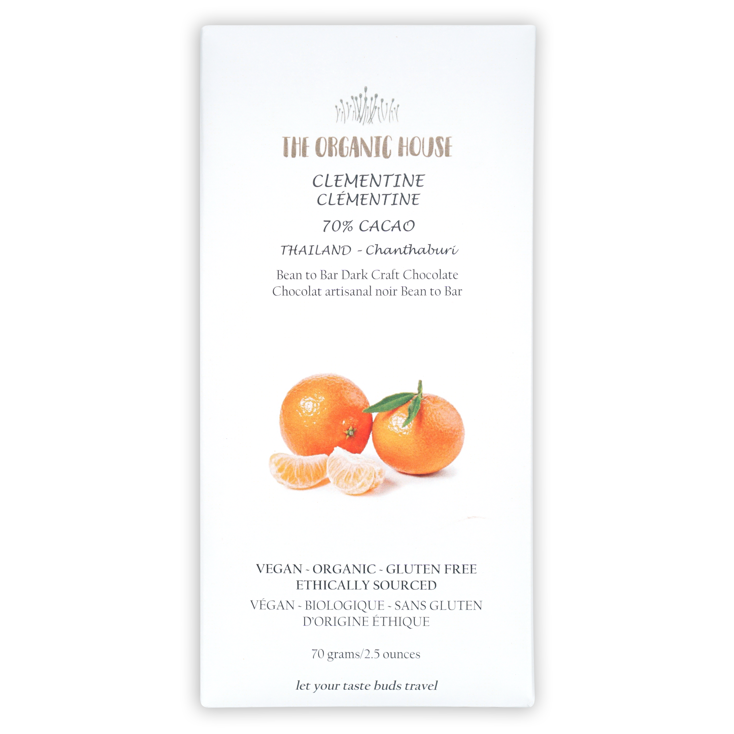 The Organic House 70% dark chocolate bar with clementine rinds