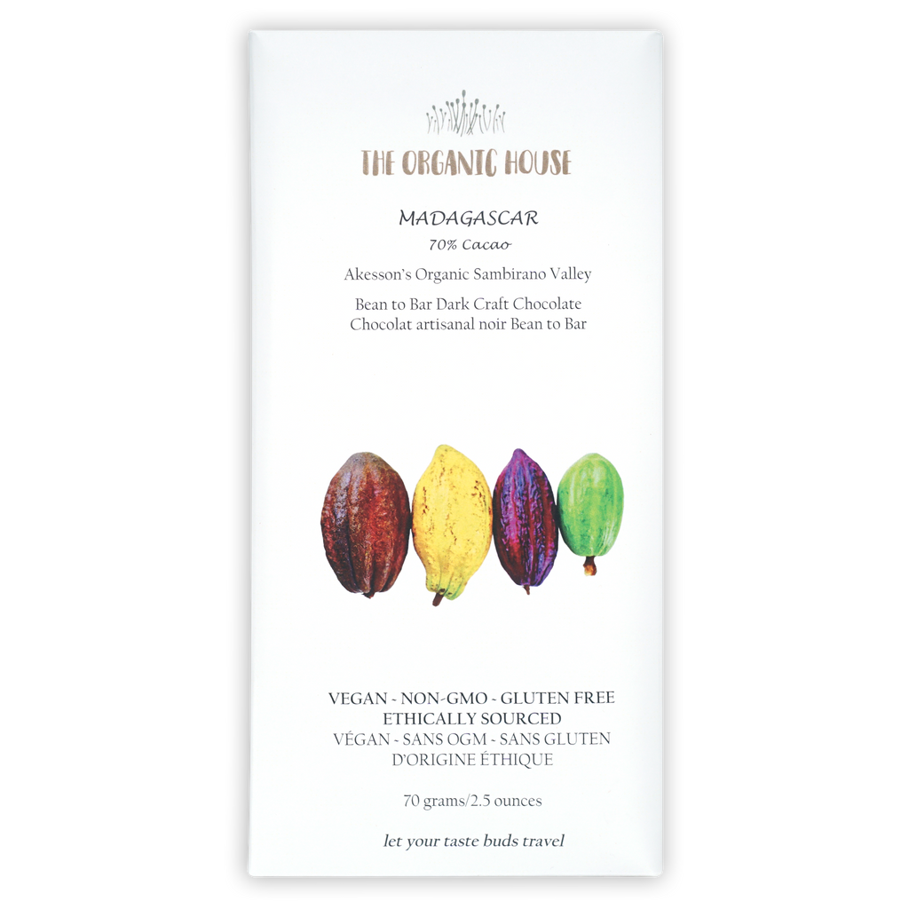 The Organic House Dark Madagascar Sambirano 70% vegan chocolate bar