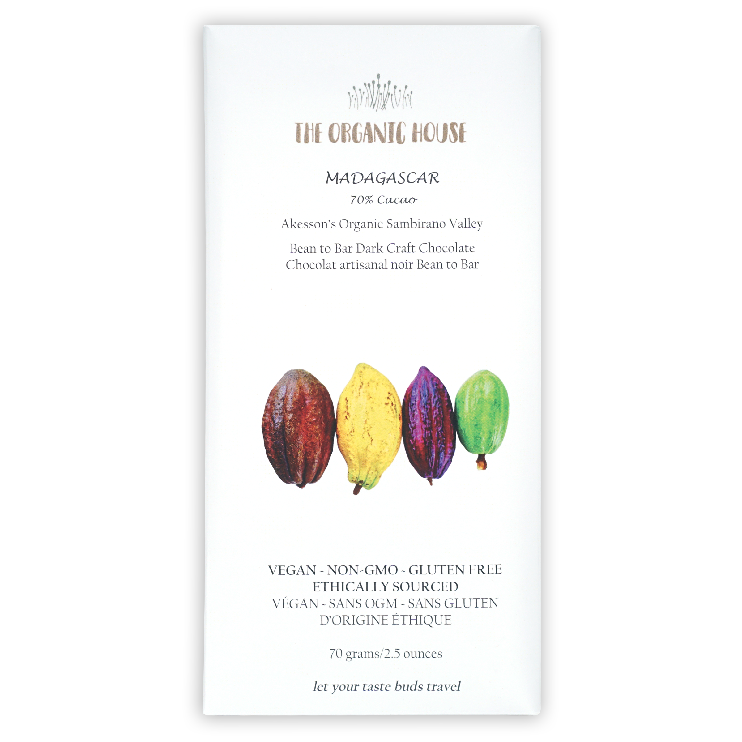 The Organic House Dark Madagascar Sambirano 70% vegan chocolate bar