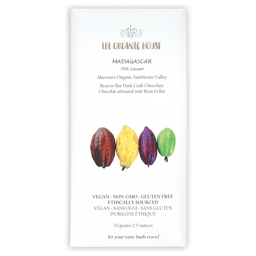The Organic House Dark Madagascar Sambirano 70% vegan chocolate bar