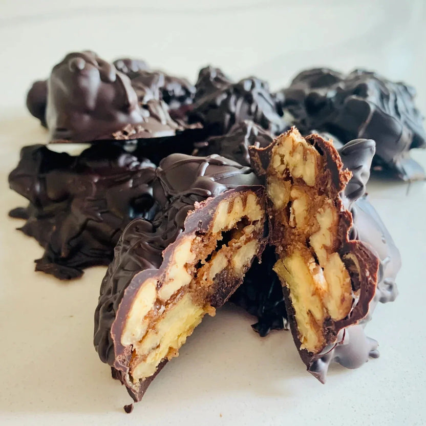 Organic House Vegan Chocolate Turtles: chocolate-covered walnut caramel clusters