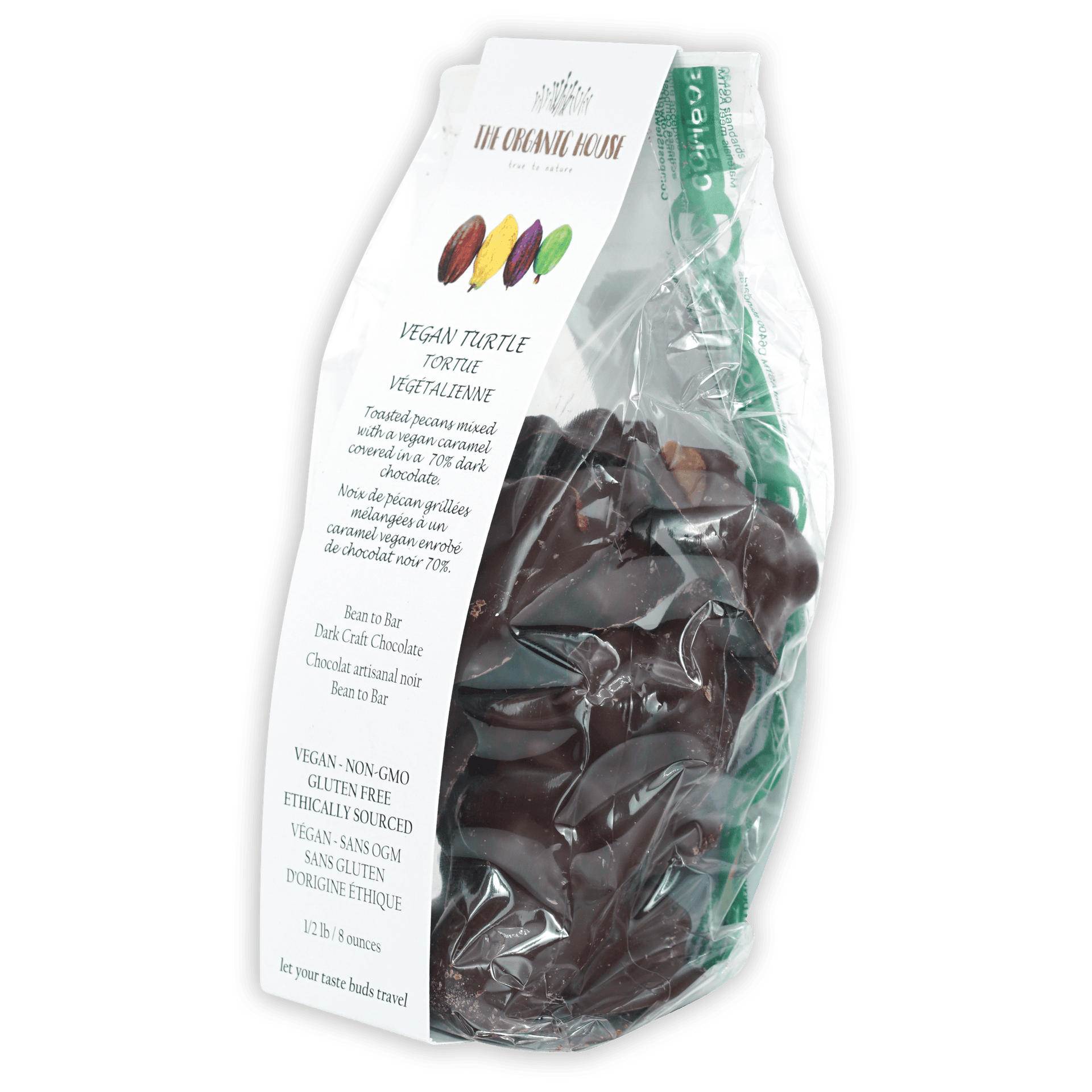 The Organic House vegan chocolate turtles, 1/2 pound bag