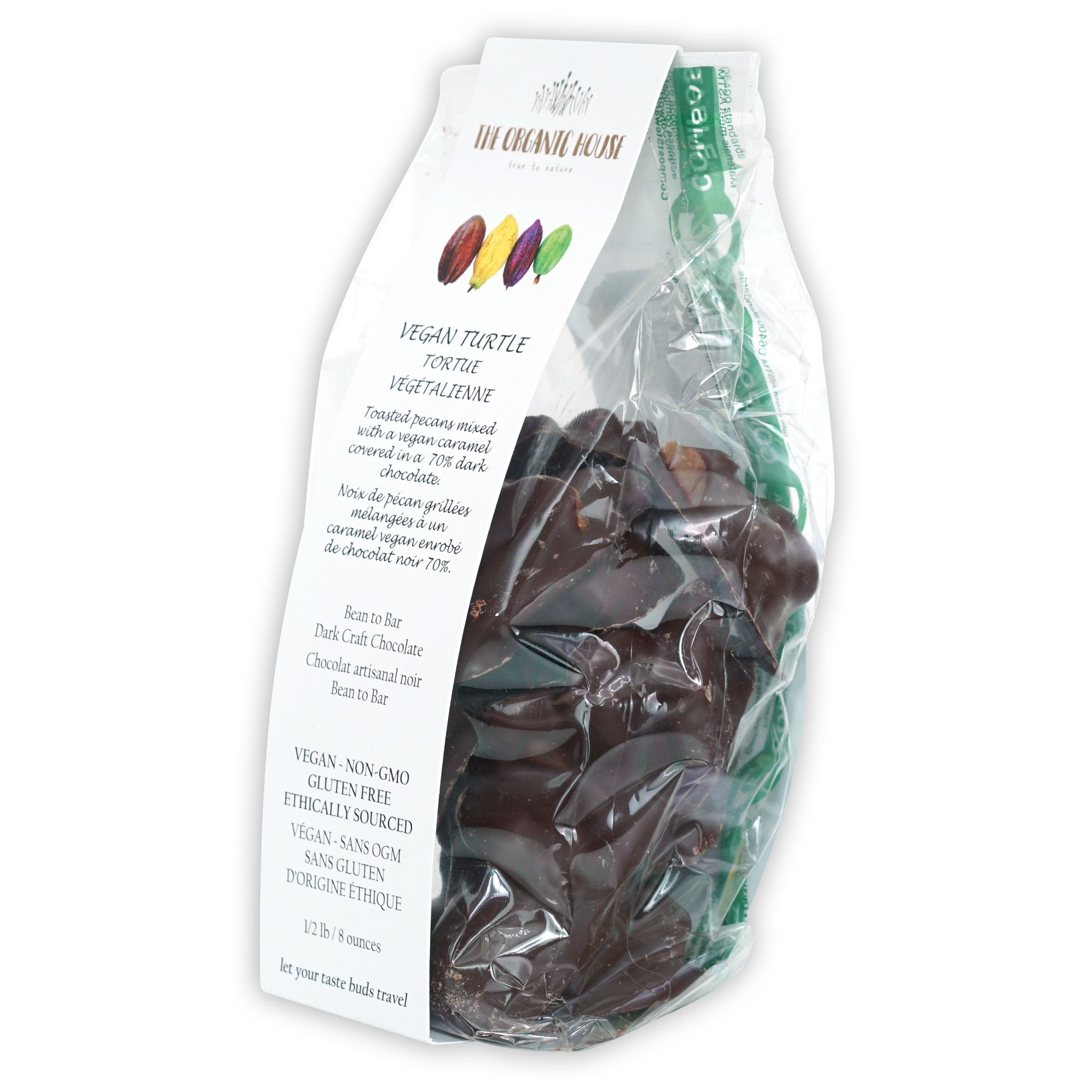 The Organic House vegan chocolate turtles, 1/2 pound bag