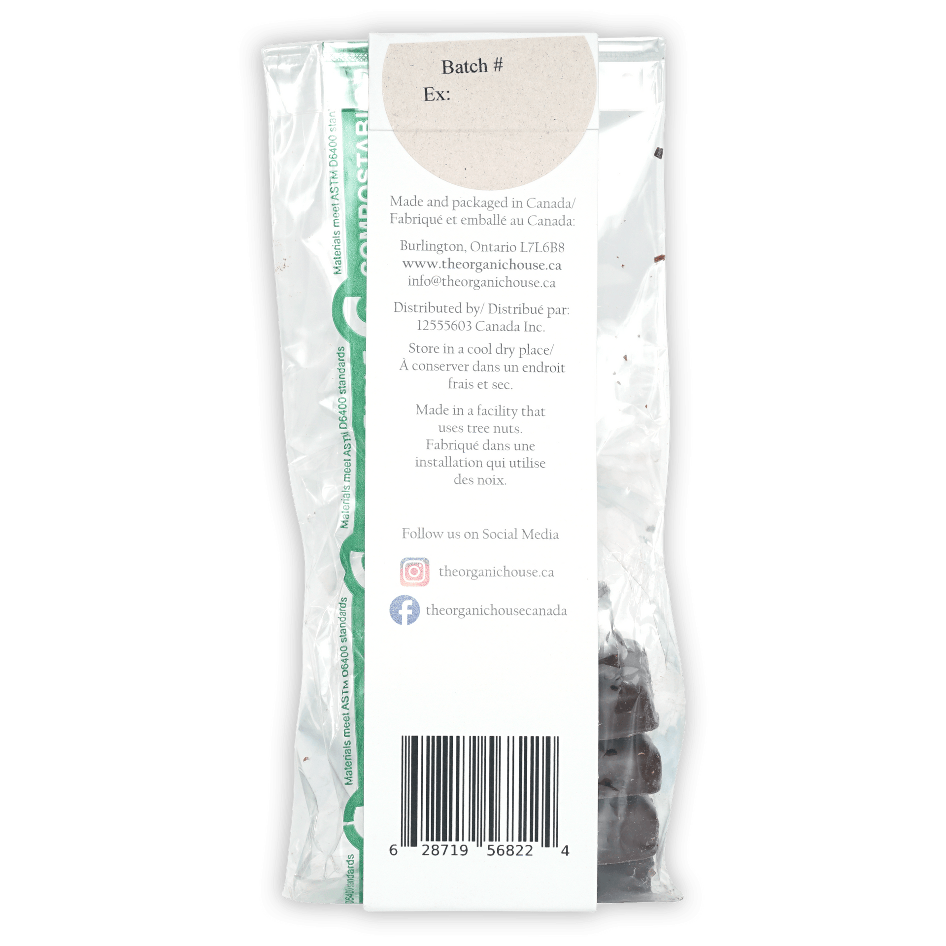 The Organic House Vegan Peppermint Patties nuts in clear bag with label