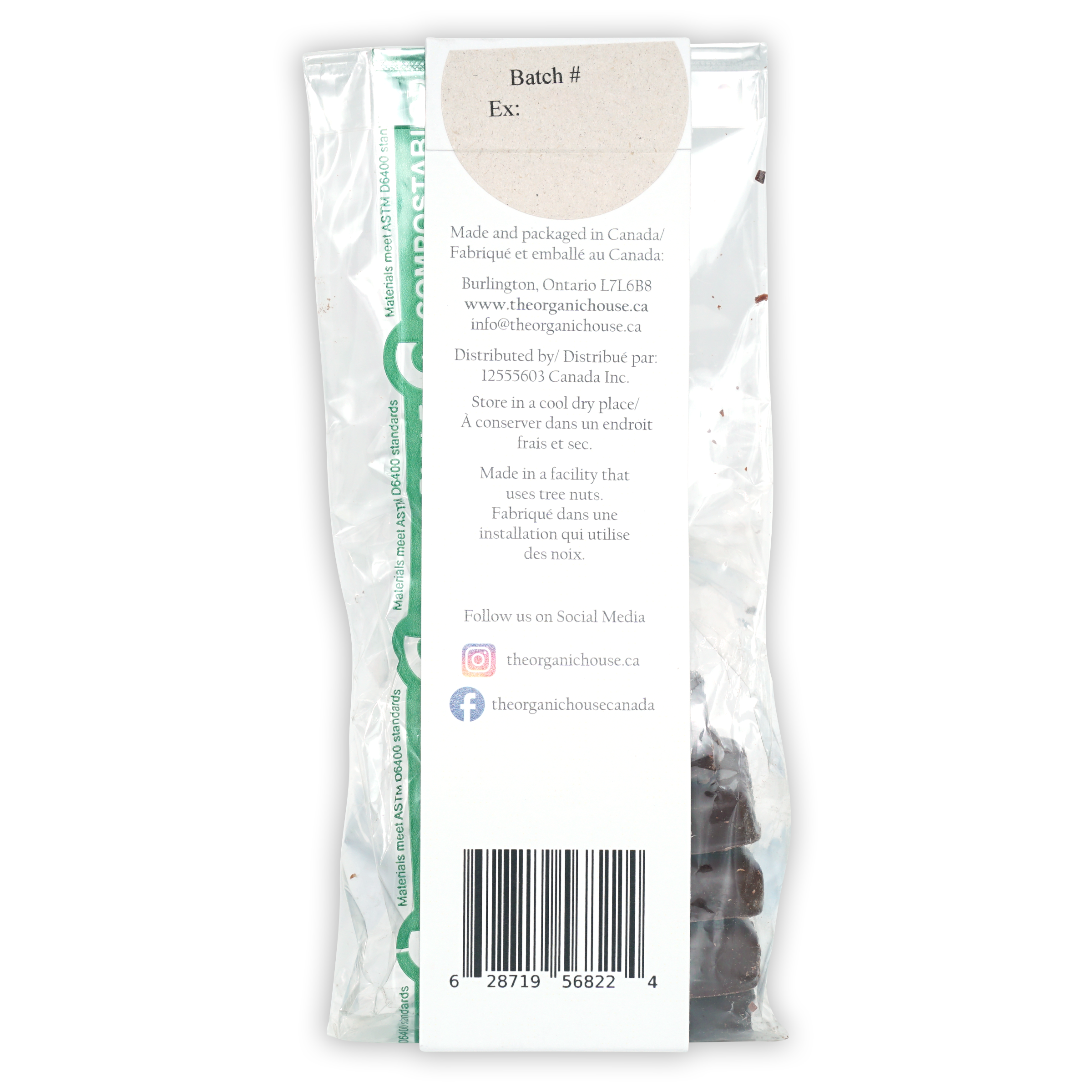 The Organic House Vegan Peppermint Patties nuts in clear bag with label