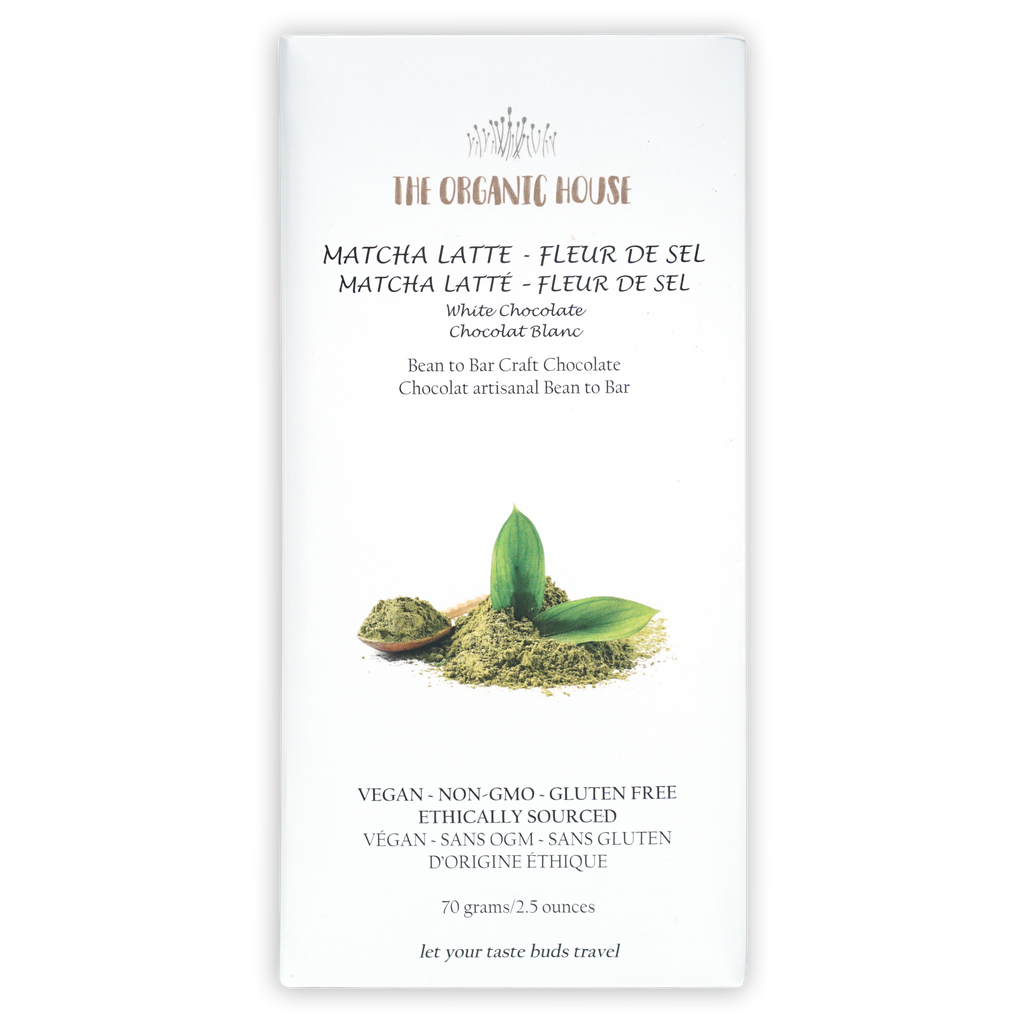 The Organic House white chocolate bar with matcha latte and fleur de sel