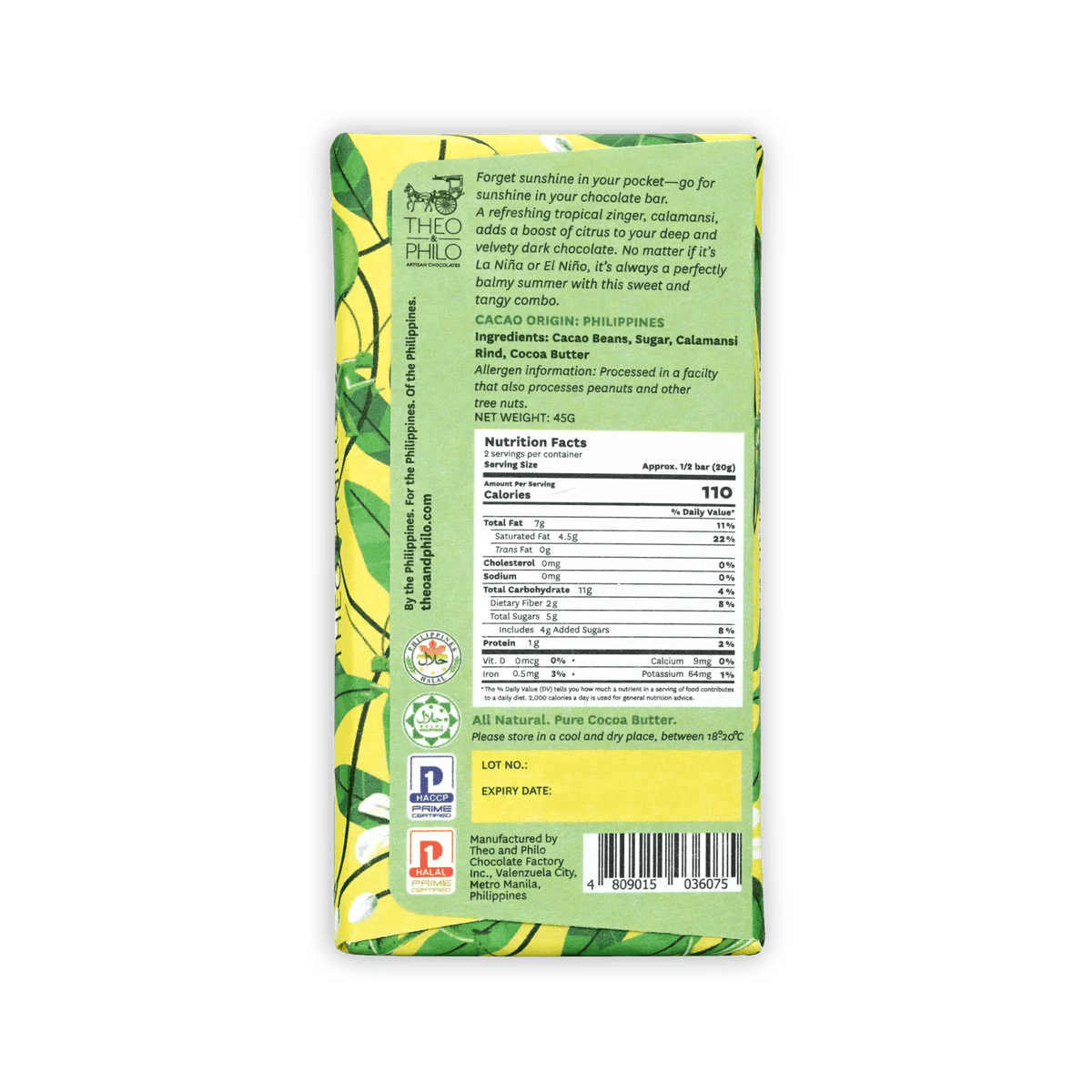 Theo & Philo Calamansi 65% Dark Chocolate Bar